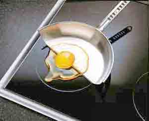 egg cooks on the half cut pan but does not cook directly over the induction cooker surface